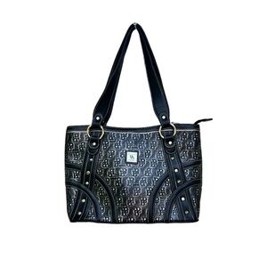 B Brentano Made In Italy Black and Silver Monogram Handbag